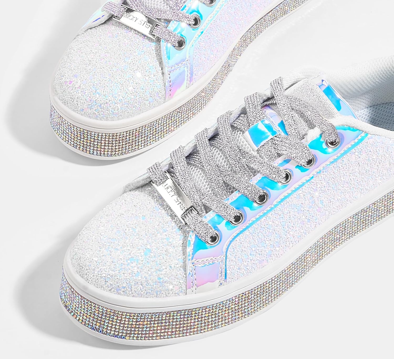 LUCKY STEP Women's Platform Glitter Sneakers | Sparkly Bling Shiny Dressy Bedazzled Wedding Bridal Fashion Walking Shoes - Image 8