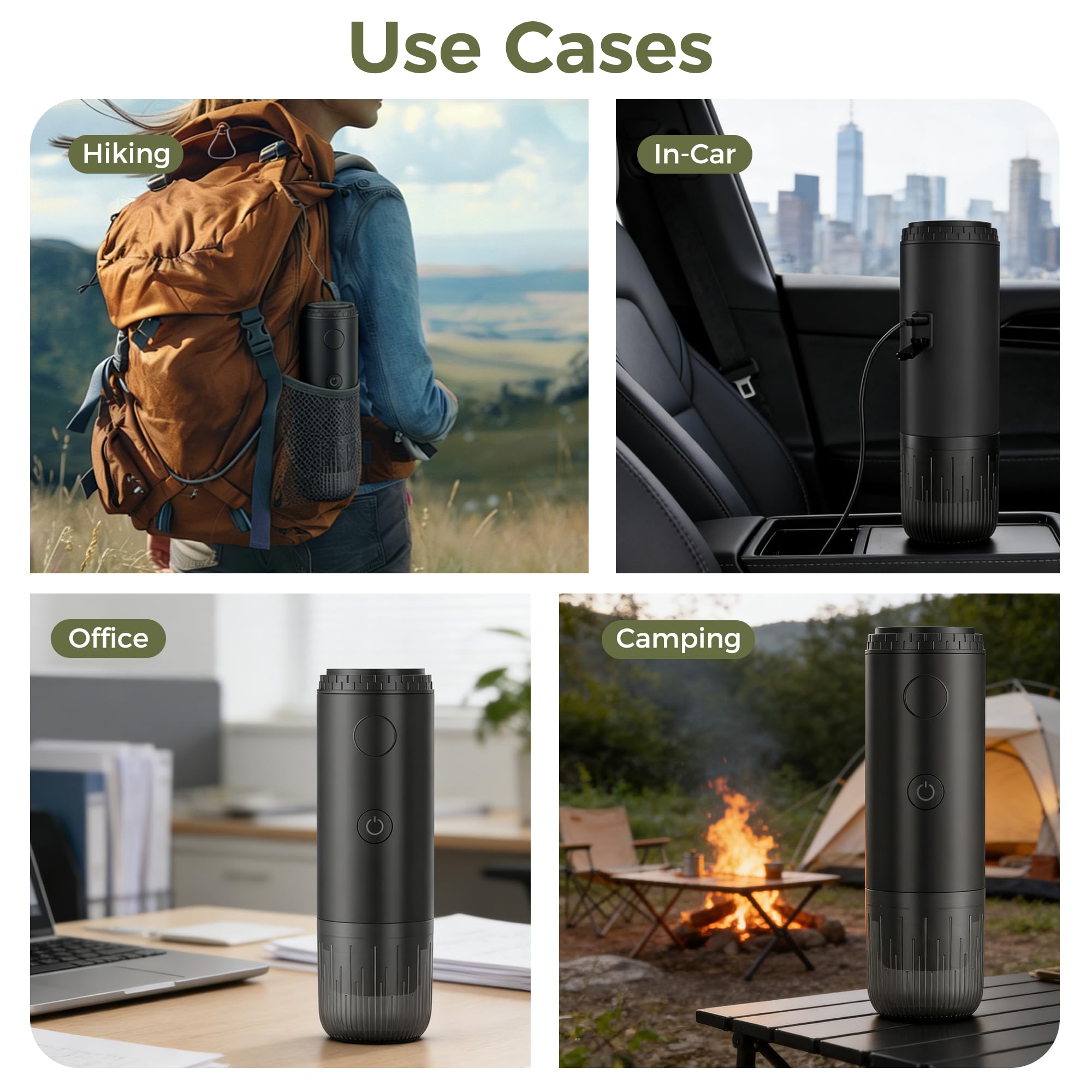 Tragbare Espressomaschine 3-in-1, Elektrische Reise-Kaffeemaschine, 19 Bar, USB-C, für Kaffeepulver, DG & NS Kapseln, Camping, Grün