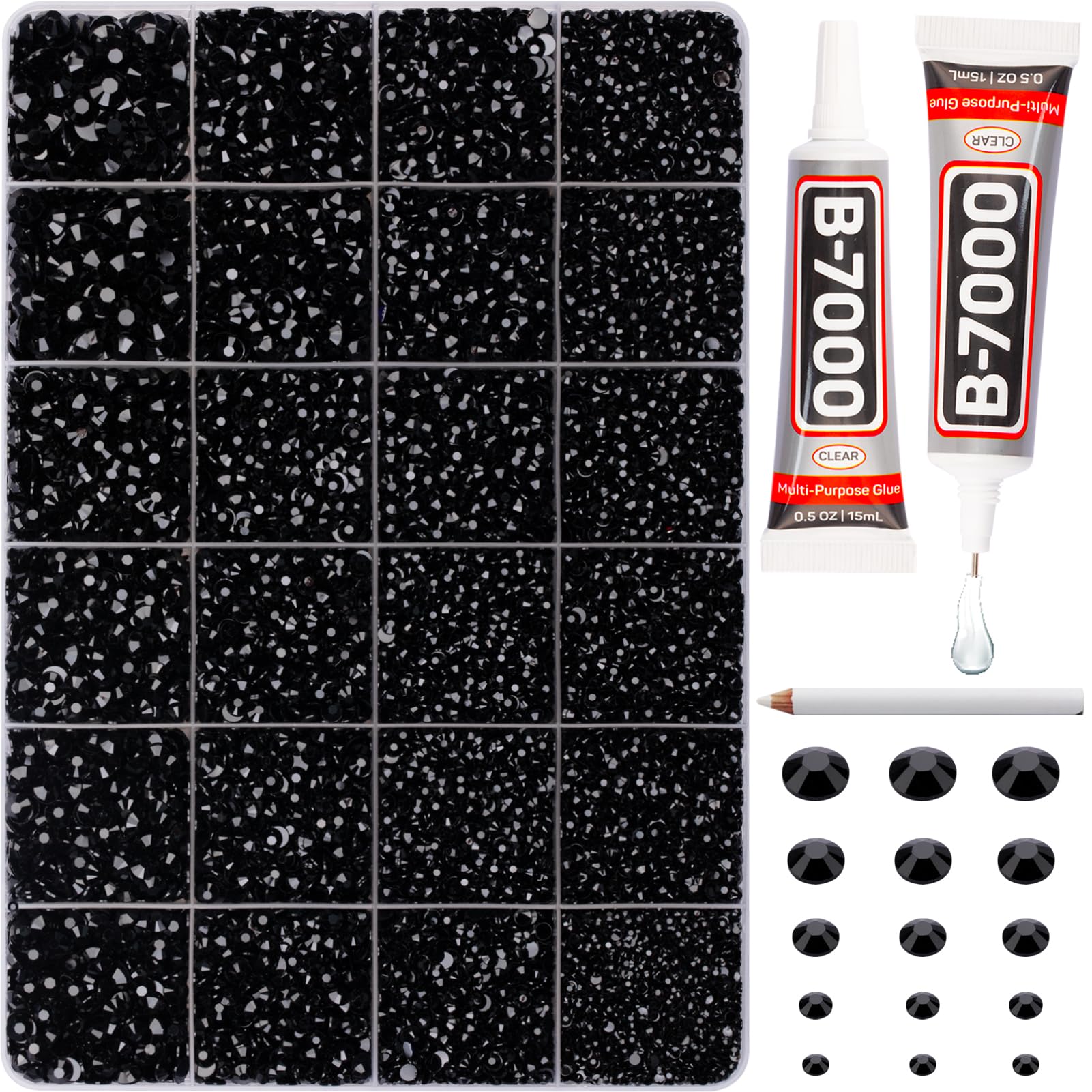 20100Pcs Black Resin Rhinestones 2,3,4,5,6mm Flatback for Bedazzling Crafting Crafts Clothing Clothes Fabric Shoes Nail Art, Flat Back Gems Diamonds Bedazzler Kit Bulk Jewels Crystals Gemstones