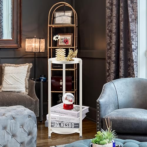 Miniatura 5 de Soporte alto para plantas de 2 niveles para interiores, soporte redondo de esquina blanca para múltiples plantas de interior, soportes de metal para