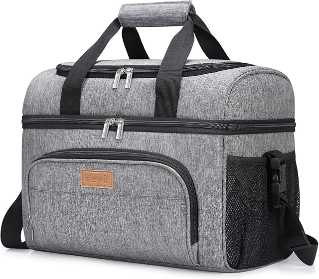 Lifewit Cooler Bag Insulated 32-Can Large Shopping Bag, 23L Double Decker Soft Cooler Soft-Sided Cooling Bag for Beach/Picnic/Sports (grey)