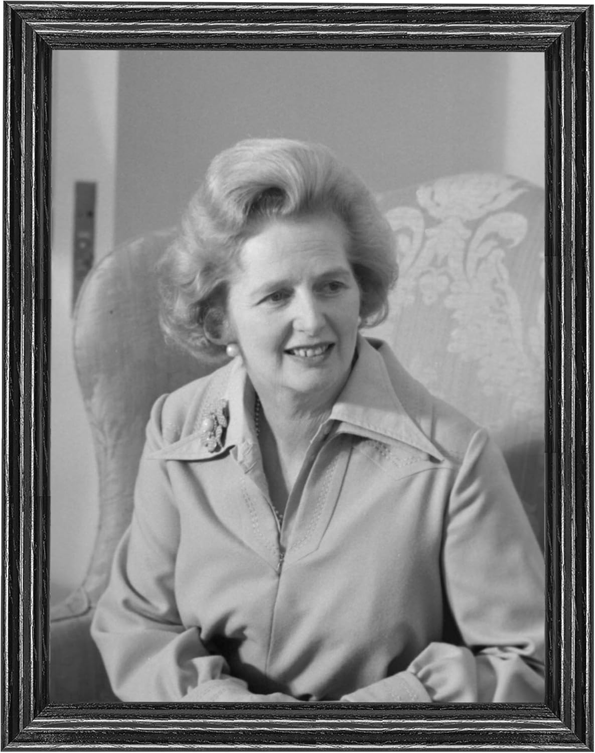 Margaret Thatcher Photograph in a Black Wood Frame - Historical Artwork from 1975 - (8" x 10") - Semi-Gloss