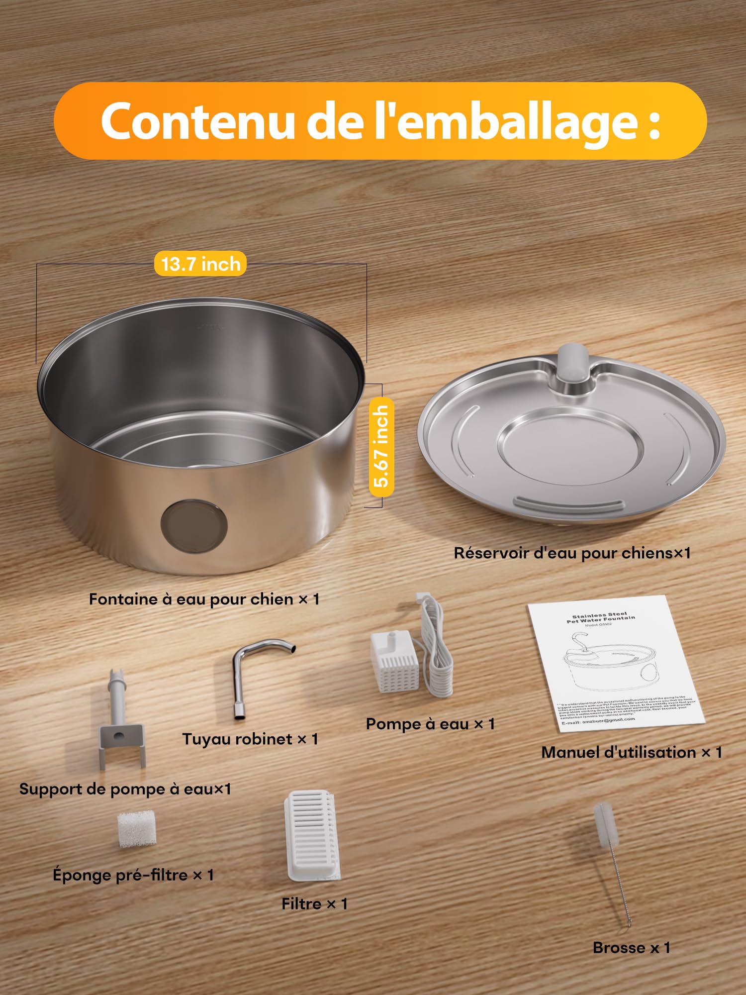 Kittyspout Fontaine à Eau 8L pour Chien, en Acier Inoxydable 304, Pompe silencieuse, fenêtre de Niveau avec LED, idéale pour Grands Chiens et foyers avec Plusieurs Animaux