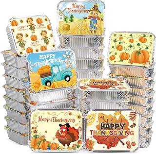 WorldBazaar Thanksgiving Aluminum Food Containers with Lids 36PCS Cute Thanksgiving Leftover Containers with Lids Disposable Turkey Aluminum Containers Thanksgiving Party Favors