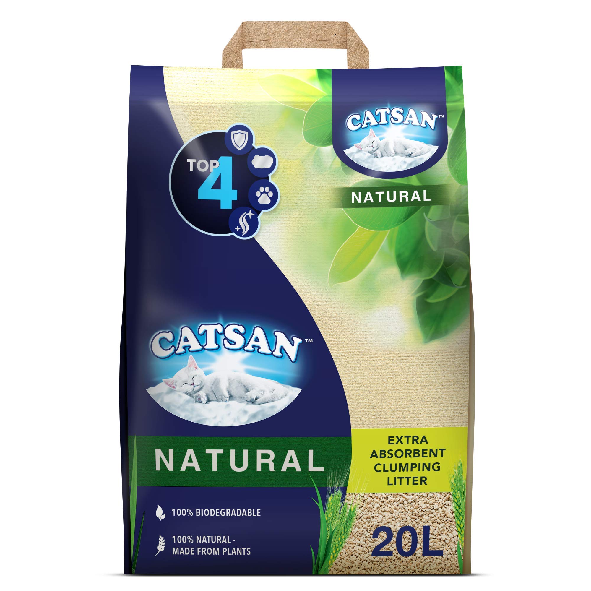 Natural Clumping Cat Litter, 100 Percent Biodegradable, Extra Absorbent, 20 Litre