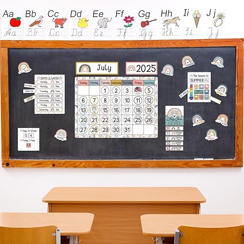 Miniatura 5 de Juego de tablero de anuncios de 98 piezas con calendario de arco iris bohemio con temporadas festivales clima y días de la semana para el aula