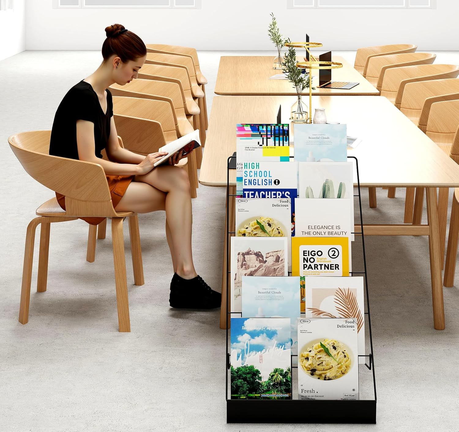 6 Tier Wire Countertop Racks,18" Wide Metal Book Display Rack Magazine Rack with Sign Channel,Foldable Retail Vendor Booth Display Stand for Greeting Card,Brochure,Art Print,CD,Craft,Comic