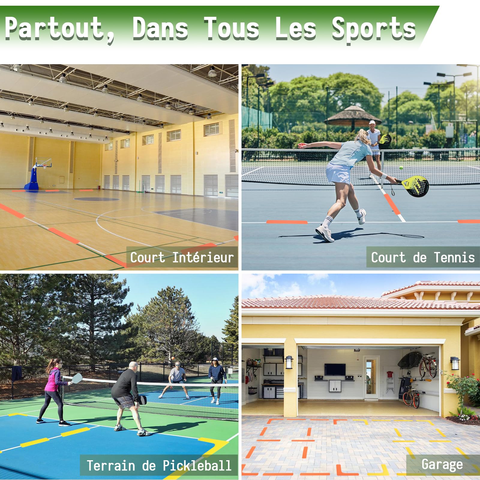 BOOSTEADY Kit de Marqueurs de Terrain de Pickleball, Lot de 1 ou 3 Marqueurs de Lignes de Terrain, Marqueurs pour Terrain de Tennis Pickleball, Marqueurs de Lancer Antidérapants Résistants au Vent