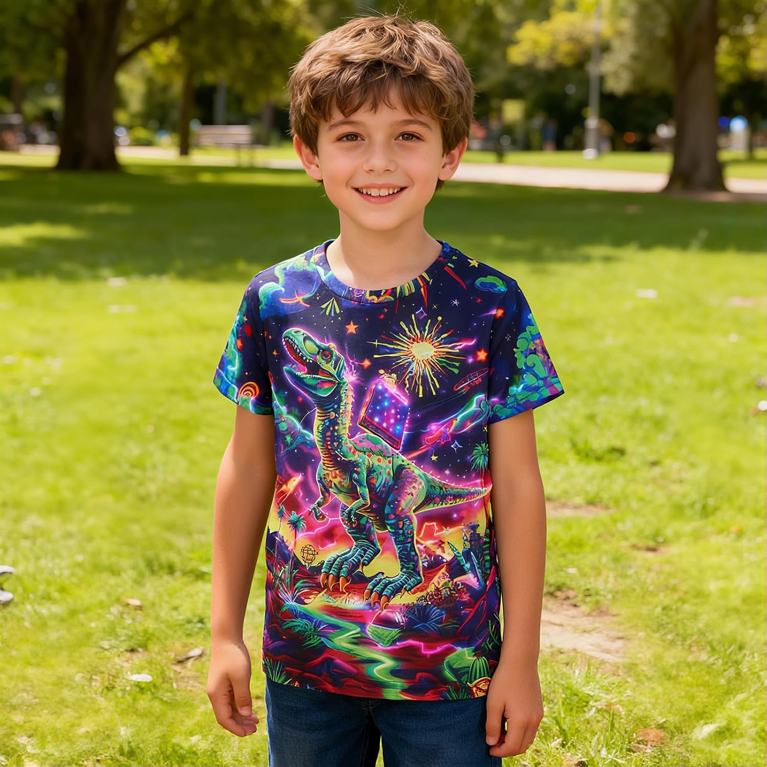 uideazone Boys 3D Graphic T-Shirts Short Sleeve Crew Neck Tees 4-16Y
