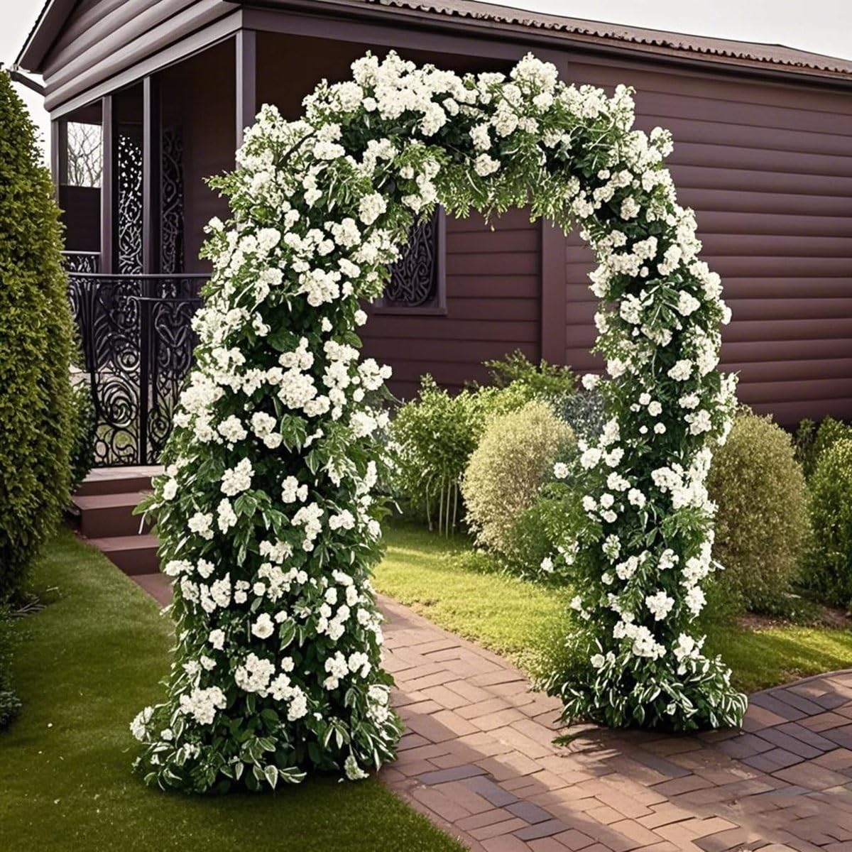 Stalowy łuk ogrodowy do roślin pnących, odporny na warunki atmosferyczne, krata, łuk różany, rama podtrzymująca rośliny, 2,8 m x 2,5 m, do dekoracji ogrodu i pnących winorośli