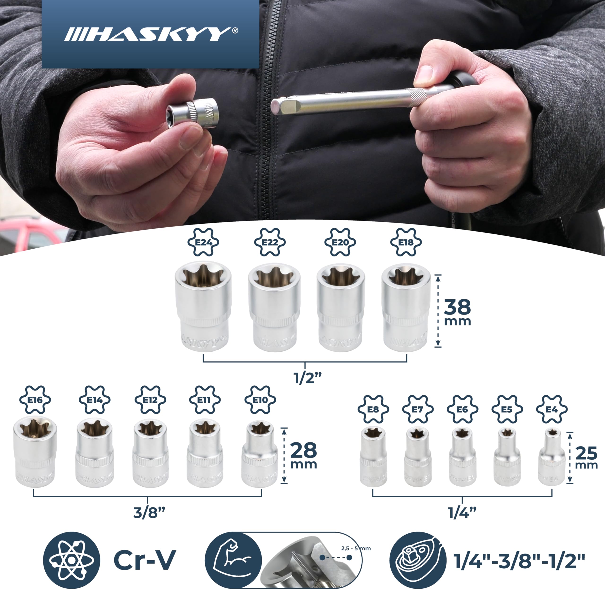 32 Dadi A Ghianda M14 X 1,5 Per Auto – 7 Scanalature, Cromati, Con 2 Chiavi A Bussola – Compatibili Con Ford F250 E Chevy Silverado - 2