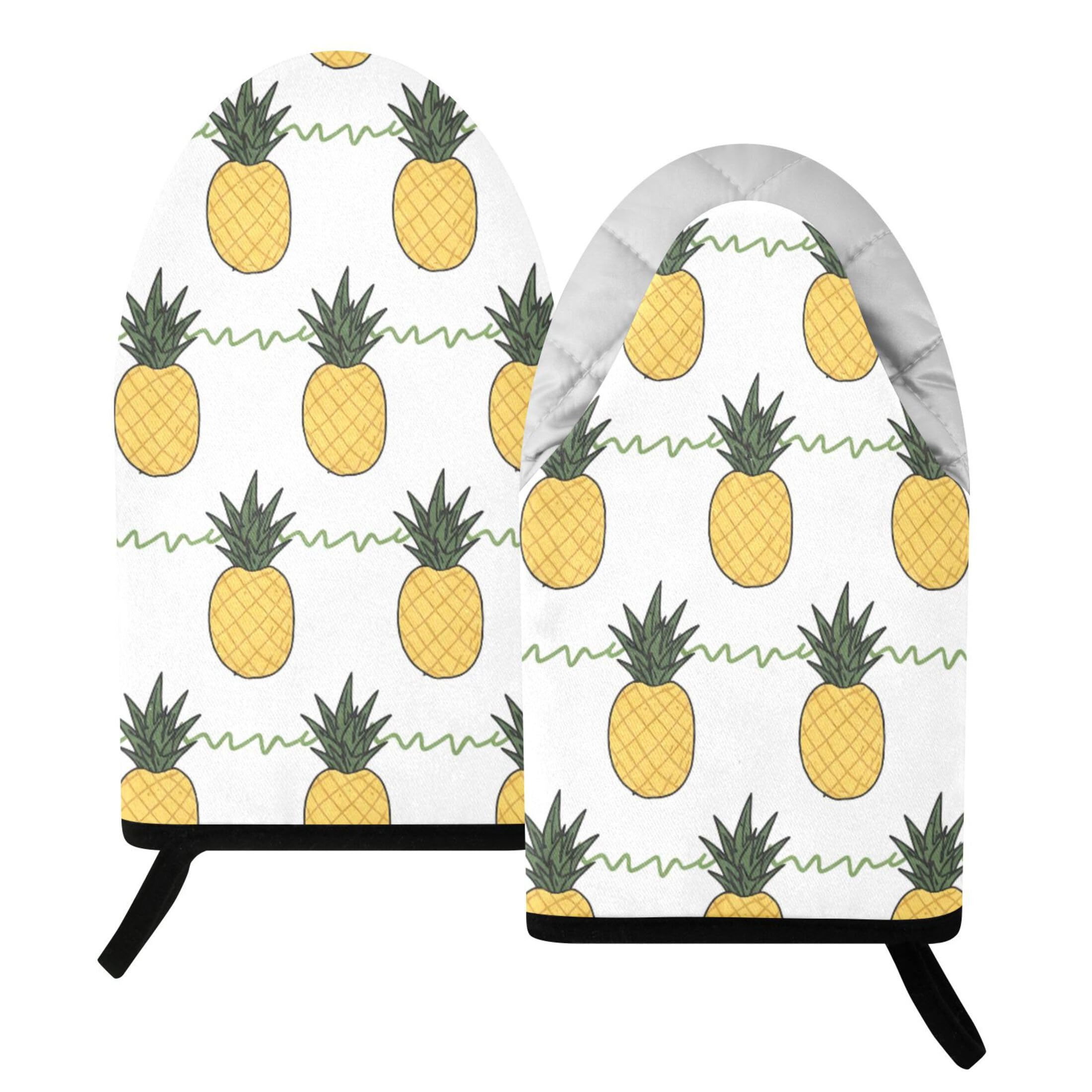 Fuauuyl Oven Mitts Heat Resistant Kitchen Gloves, Pineapple Classic Oven Gloves with Hanging Loop for Baking BBQ Cooking Grilling, 1 Pair, 9.5 in