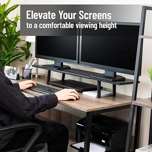 Miniatura 2 de Mind Reader Soporte extensible para monitor, elevador de escritorio ajustable para monitores duales, impresoras, portátiles, TV, 31.5 a 40 pulgadas