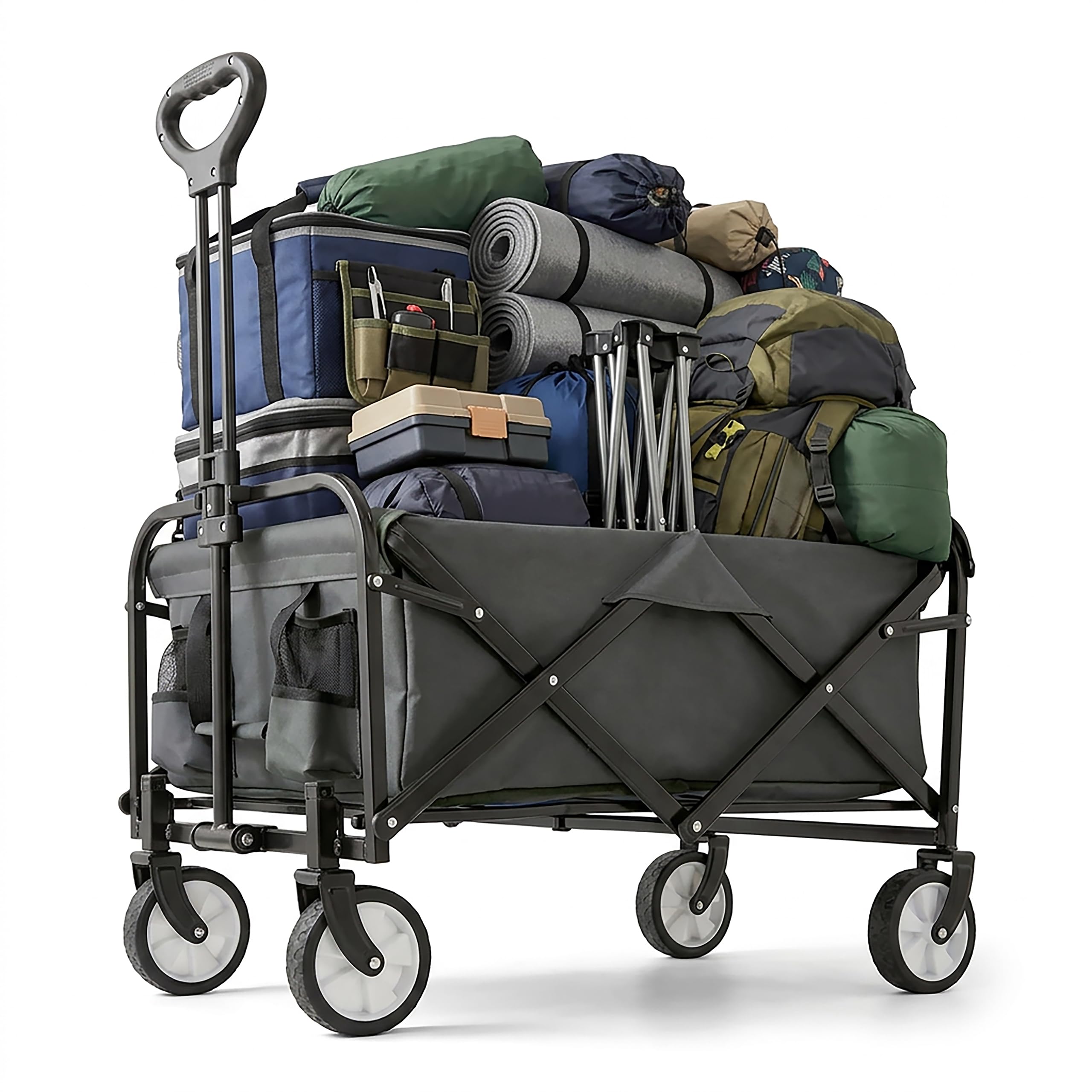 Relaxdays Chariot Pliant 100 kg, poignée télescopique, Tissu Oxford, pour Courses, Camping & Plage, Gris 89x50x72 cm