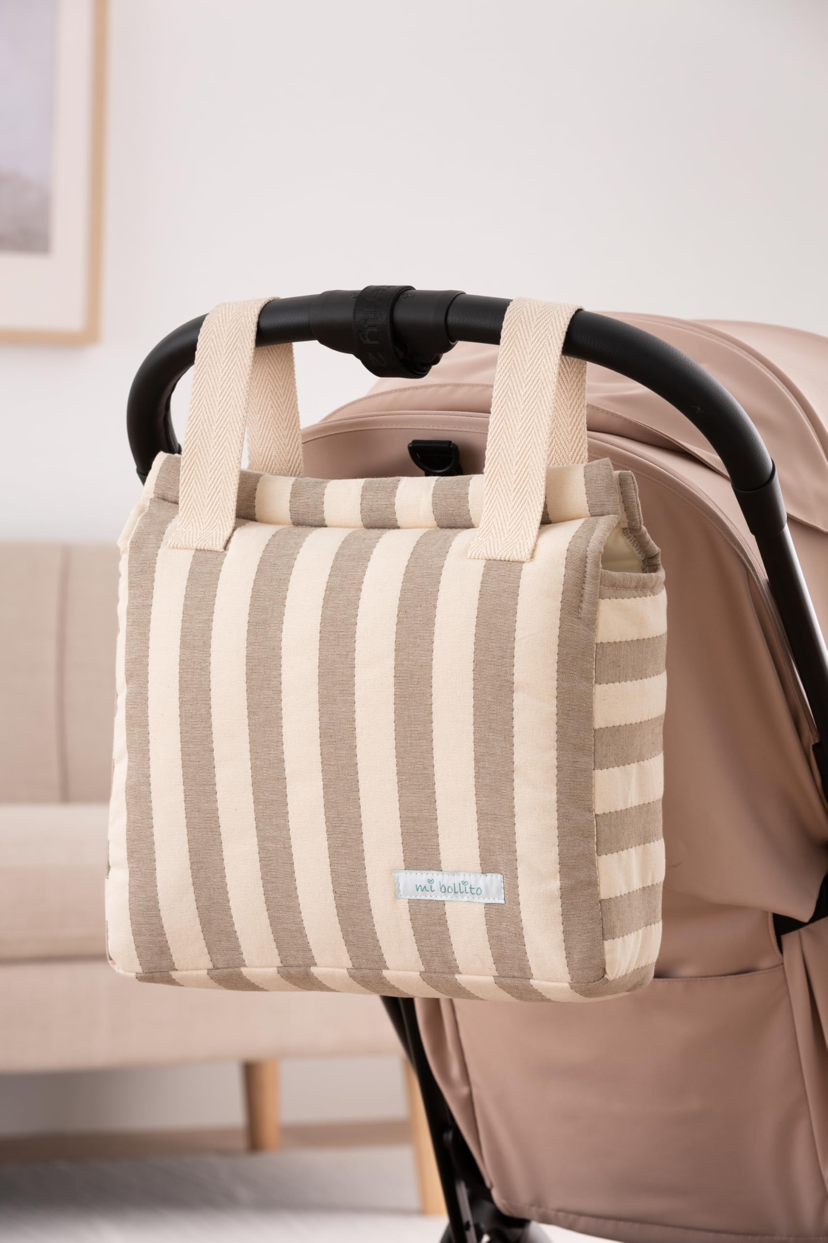 Sac à roulettes pour bébé | Nouvelle collection | Sac pour poussette universel avec fermeture à clic | Léger, pratique et avec grande capacité | Motif à rayures.
