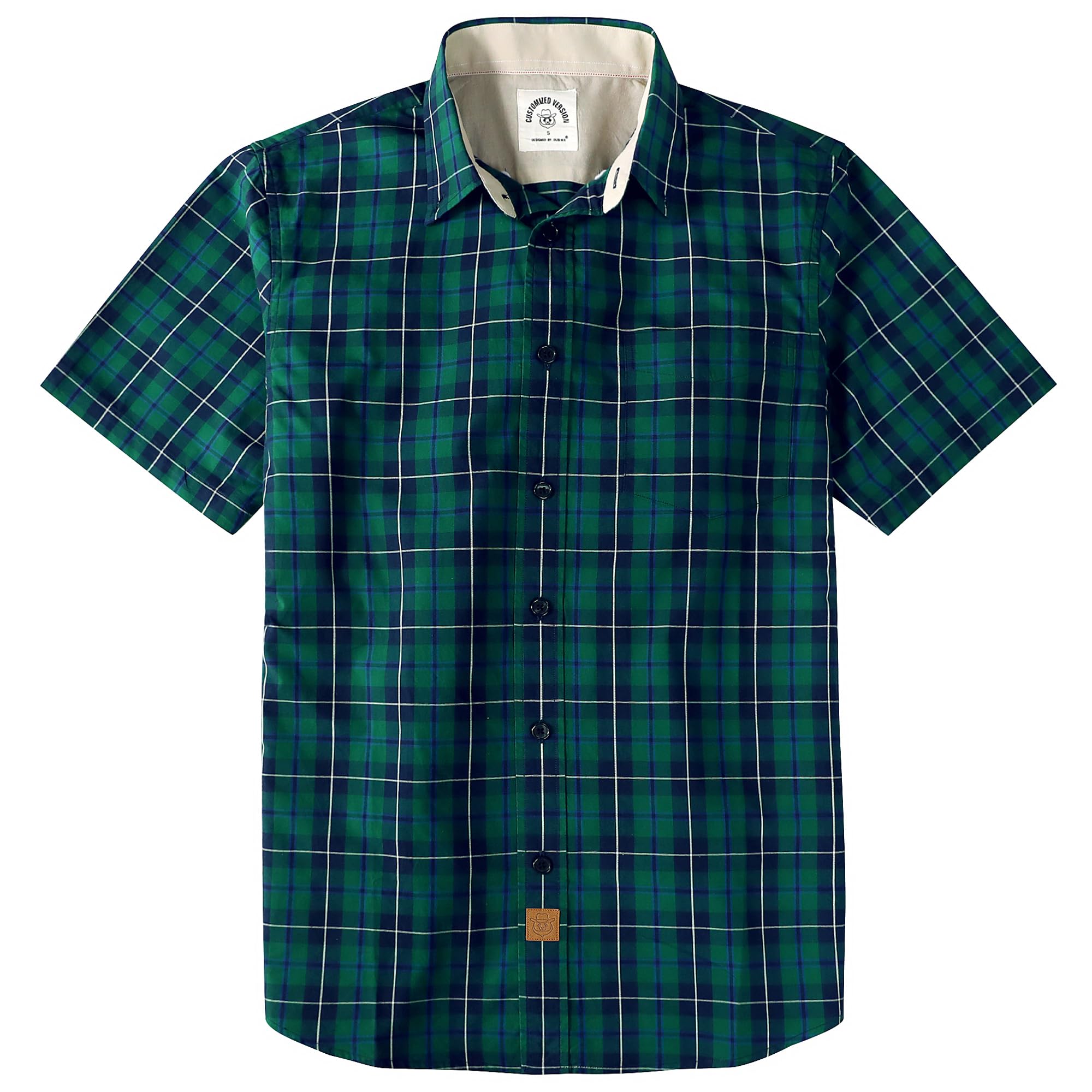 Dubinik® Mens Short Sleeve Button Down Shirts 100% Cotton Plaid Men's Casual Button-Down Shirts with Pocket