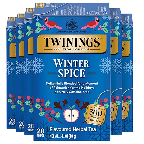 Twinings Winter Spice - Té herbal de manzanilla, manzana, canela y clavo de olor, sin cafeína bolsas de té individuales, disfruta helado o caliente,