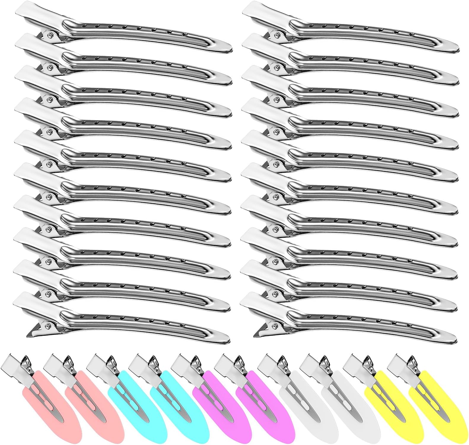 30PCS Metal Alligator Hair Clips, Duck Billed Salon Styling Clips with Holes, Heavy Duty Silver Hair Pins for Women, DIY Bows & Home Use (30 Mixed Sizes)