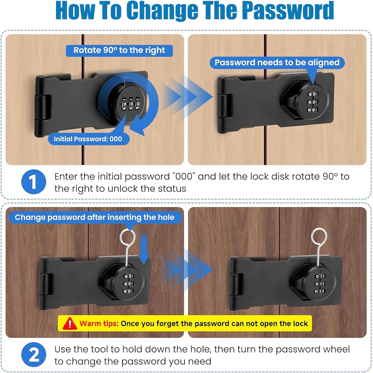 2 Pack Household Cabinet Password Hasp Locks,Mechanical Password Rotary Hasp Locks, Cabinet Locks with Combination, Door Security Gate Locks for Small Doors