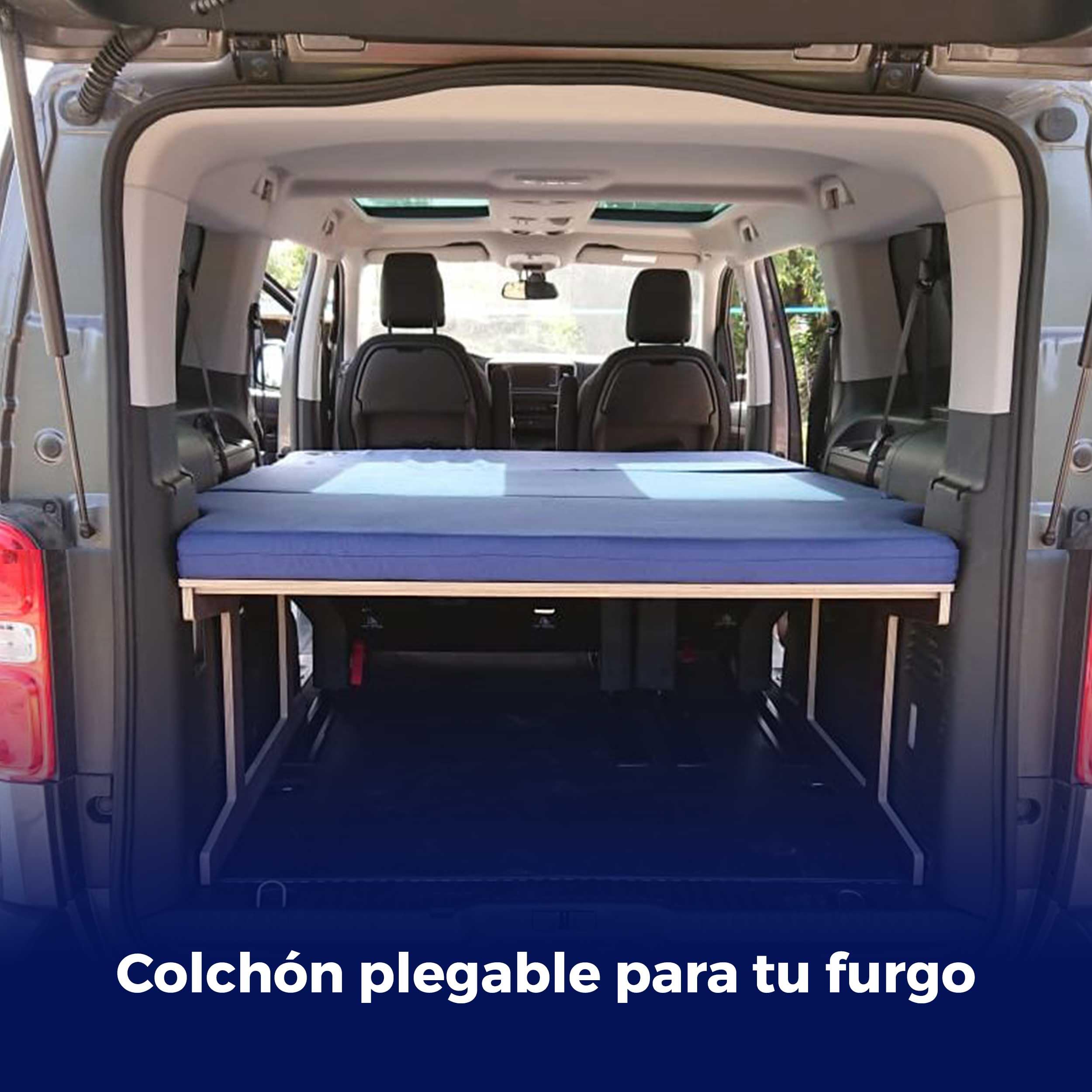 Colchon Plegable Furgoneta Camper Mediana, Varios Vehiculos, Firme de Alta Densidad, Azul Oscuro, Desenfundable y Lavable