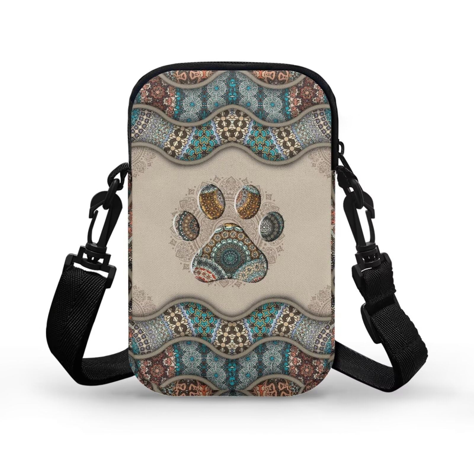 WELLFLYHOM Dog Paw Cell Phone Purse Wallet Small Crossbody Bags for Woman Boho Floral Messenger Bags Canvas Shoulder Handbag Cross Body Pouch Roomy Zipper Pocket Travel Organize