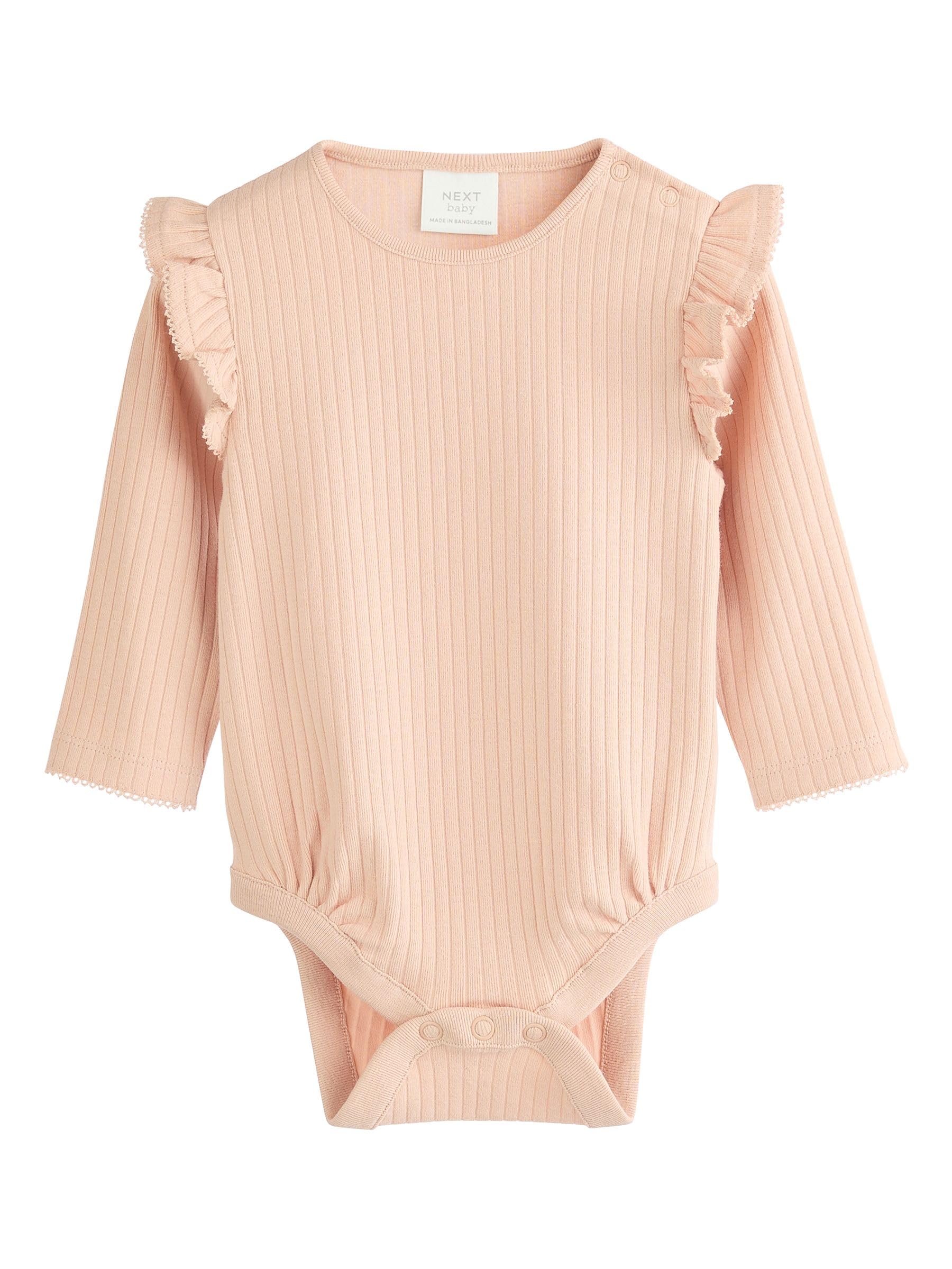 NEXT Bambina Confezione da 4 body a maniche lunghe con volant da neonati | Neonato, Standard, Button, Lavabile in lavatrice