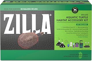 Zilla Aquatic Turtle Habitat Accessory Kit, Easy Starter Kit for Turtles, Includes Lighting, Basking Platform, Internal Filter, Water Conditioner and Food, Ideal for Habitats 20G or Less