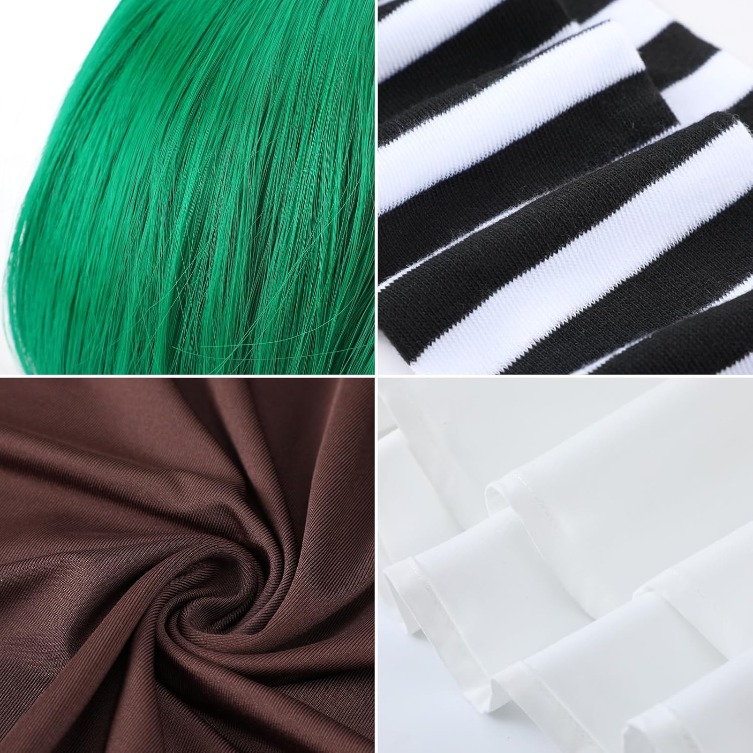 Hicarer 5 Pcs Halloween Women Chocolate Worker Costume Accessories, Costume Includes T Shirt White Skirt with Braces Green Wig Gloves Socks for Women Cosplay Party