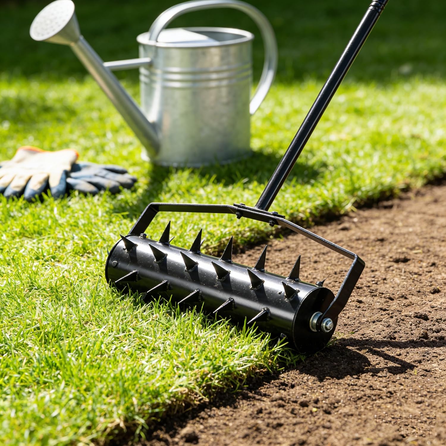 Upgraded Heavy Duty Lawn Aerator Tool, Manual Garden Aerator with Spikes for Soil Penetration, Ideal for Grass, Yard, and Farm Use, Lightweight and Ergonomic Design for Easy Lawn Care (Black-Iron)