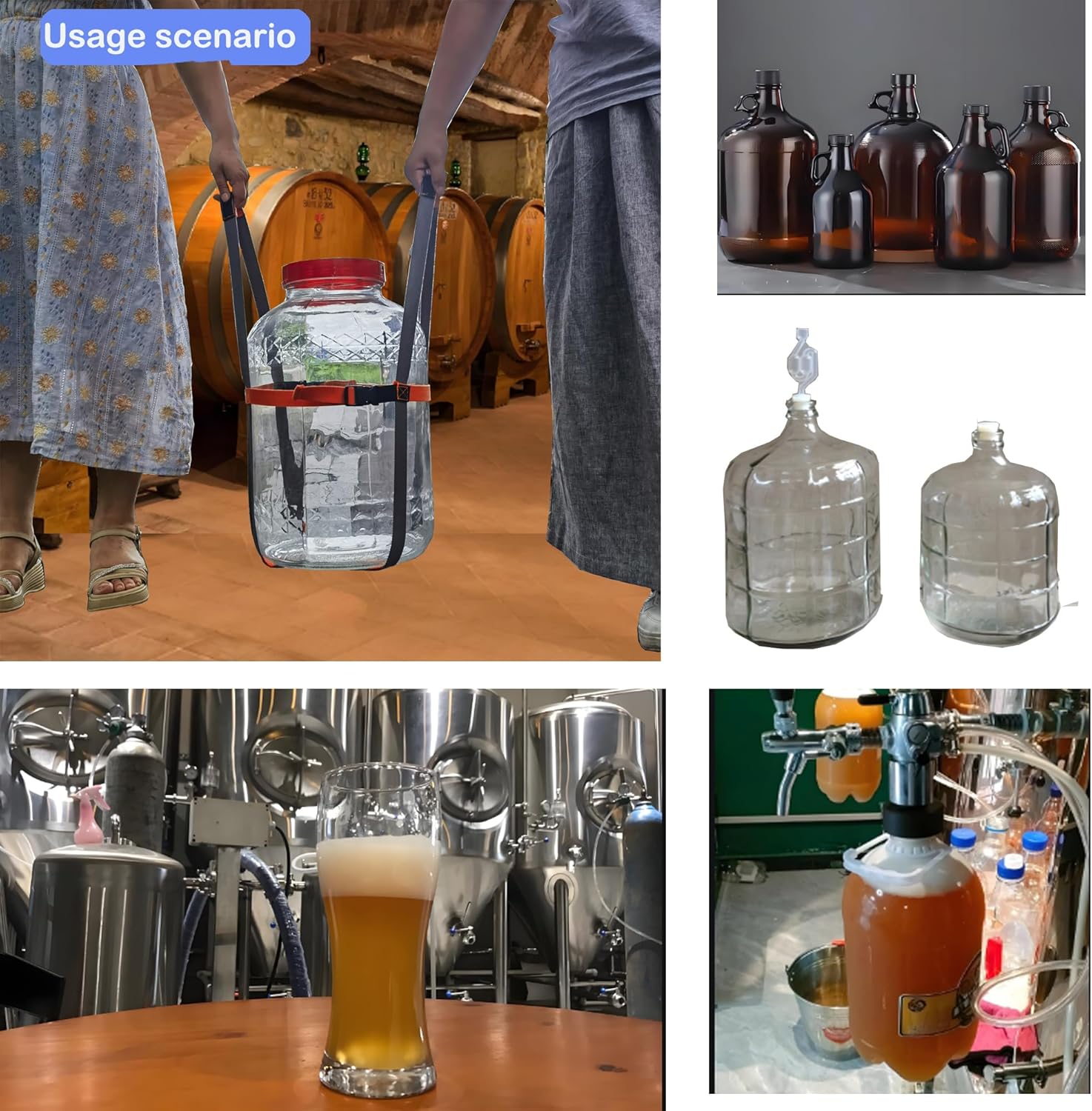 5 Gallon Glass Fermenting Carboy Easy-Carry Straps, Glass Bottle Protector, Adjustable and Strong for Easy, Safe, Secure Lifting, Moving jug Bottle, Fit 3 to 7 gal, Gray, Cotton, No Carboy