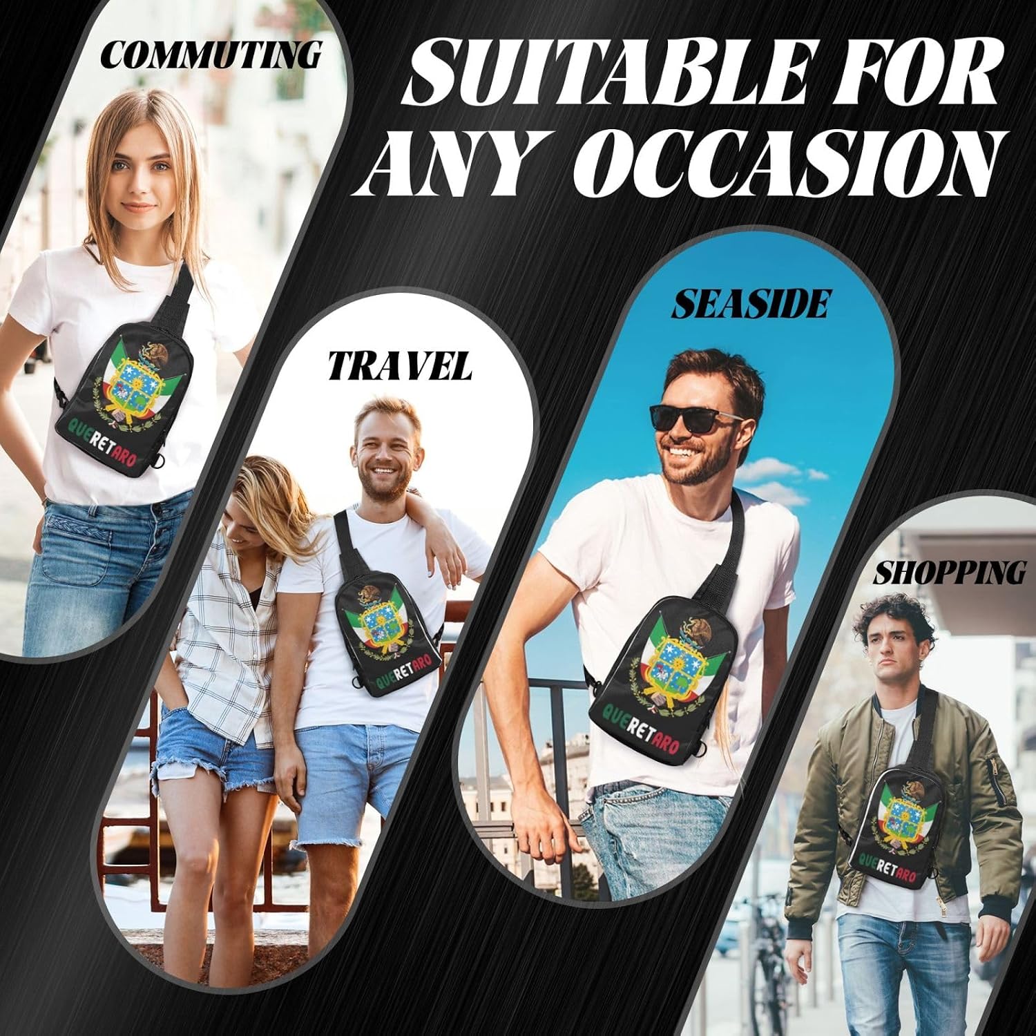 Flag Of Queretaro Mini Crossbody Sling Backpack Shoulder Chest Bag Daypack for Hiking Traveling