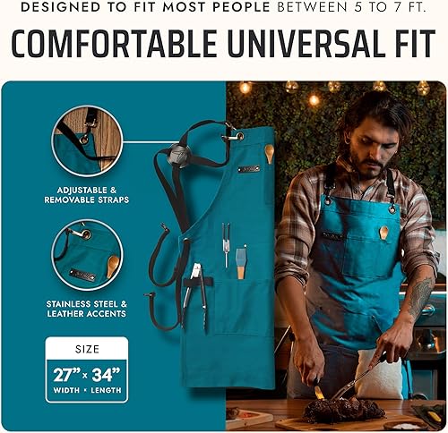 Miniatura 5 de Asaya - Delantal de chef para hombres y mujeres más toalla de mano y abrebotellas, de lona de 10 onzas