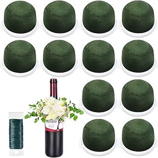 RMERVE 12 Pcs Mini Round Floral Foam Holder with Green Floral Wire Floral for Fresh Flowers Green Floral Foam for Table Wedding Wine Bottle Decor