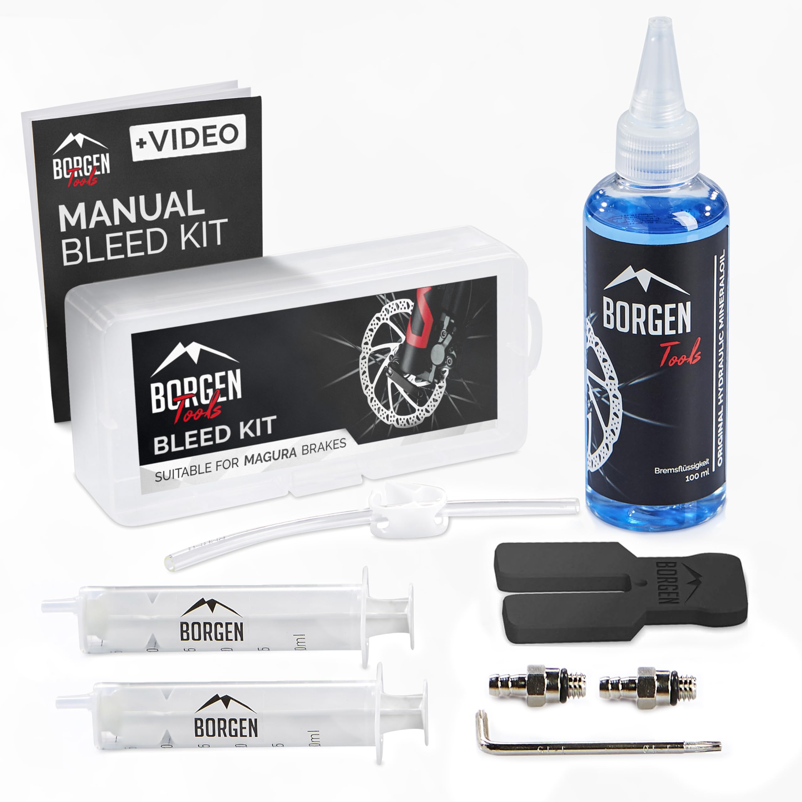 Borgen Kit de purge convient pour Magura freins à disque hydrauliques I Kit d'entretien des freins de vélo I Kit de purge avec instructions détaillées pour une purge parfaite du frein de vélo