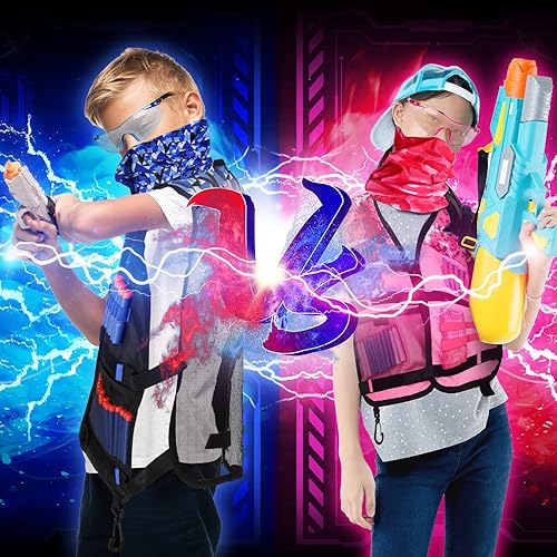 Miniatura 18 de Lehoo Castle Paquete de 2 chalecos tácticos para niños Nerf Guns N-Strike Elite Series para niños y niñas, con 60 dardos de repuesto, bolsa