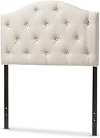 Vista 3 de Baxton Studio Myra - Cabecera tapizada de tela beige claro moderna y contemporánea, tapizada con botones, tamaño individual