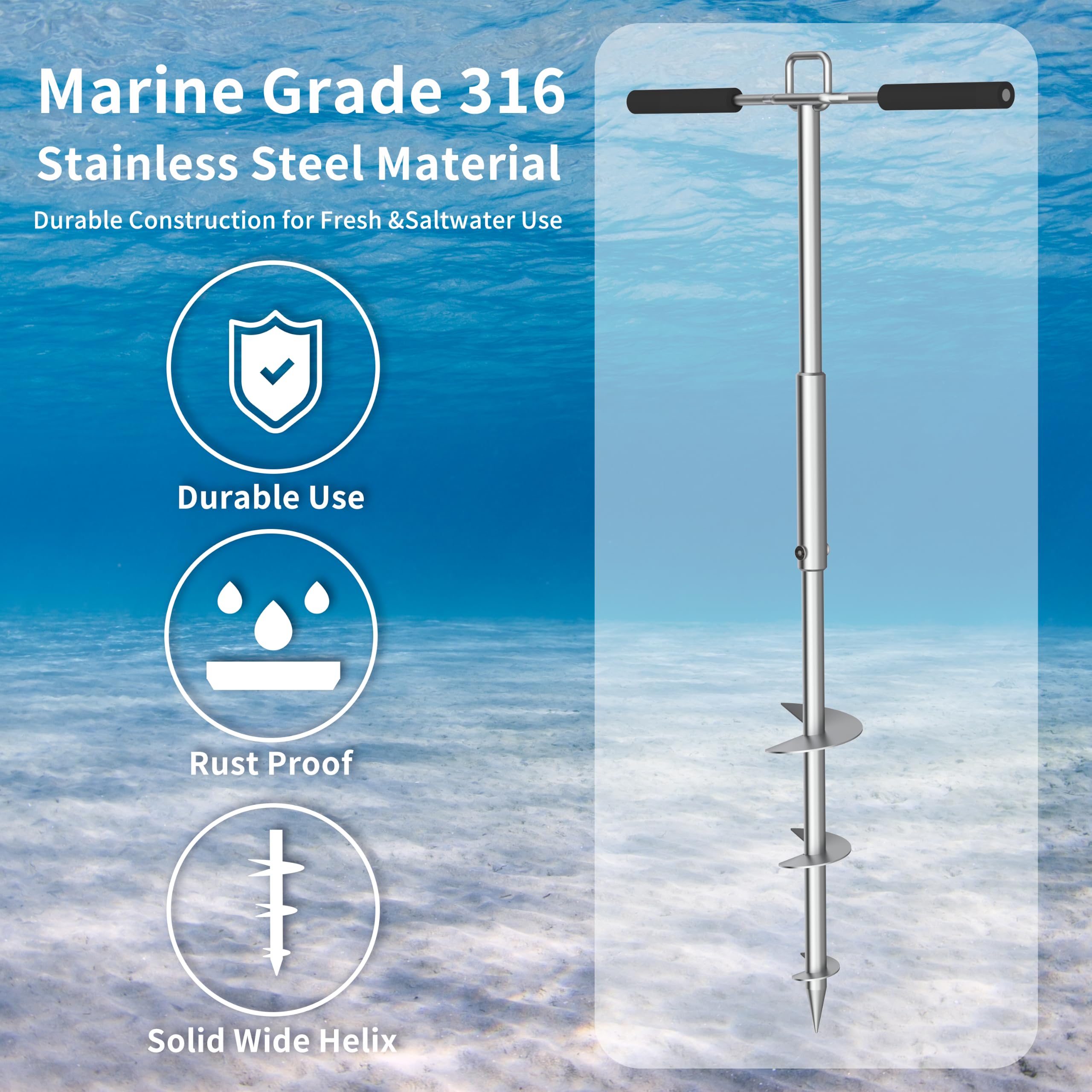 itayak Anclaje de arena para barco, de acero inoxidable 316 PWC, ideal para pontón, kayak y esquí acuático, se mantiene de forma segura cerca de la playa de arena o aguas poco profundas, diseño