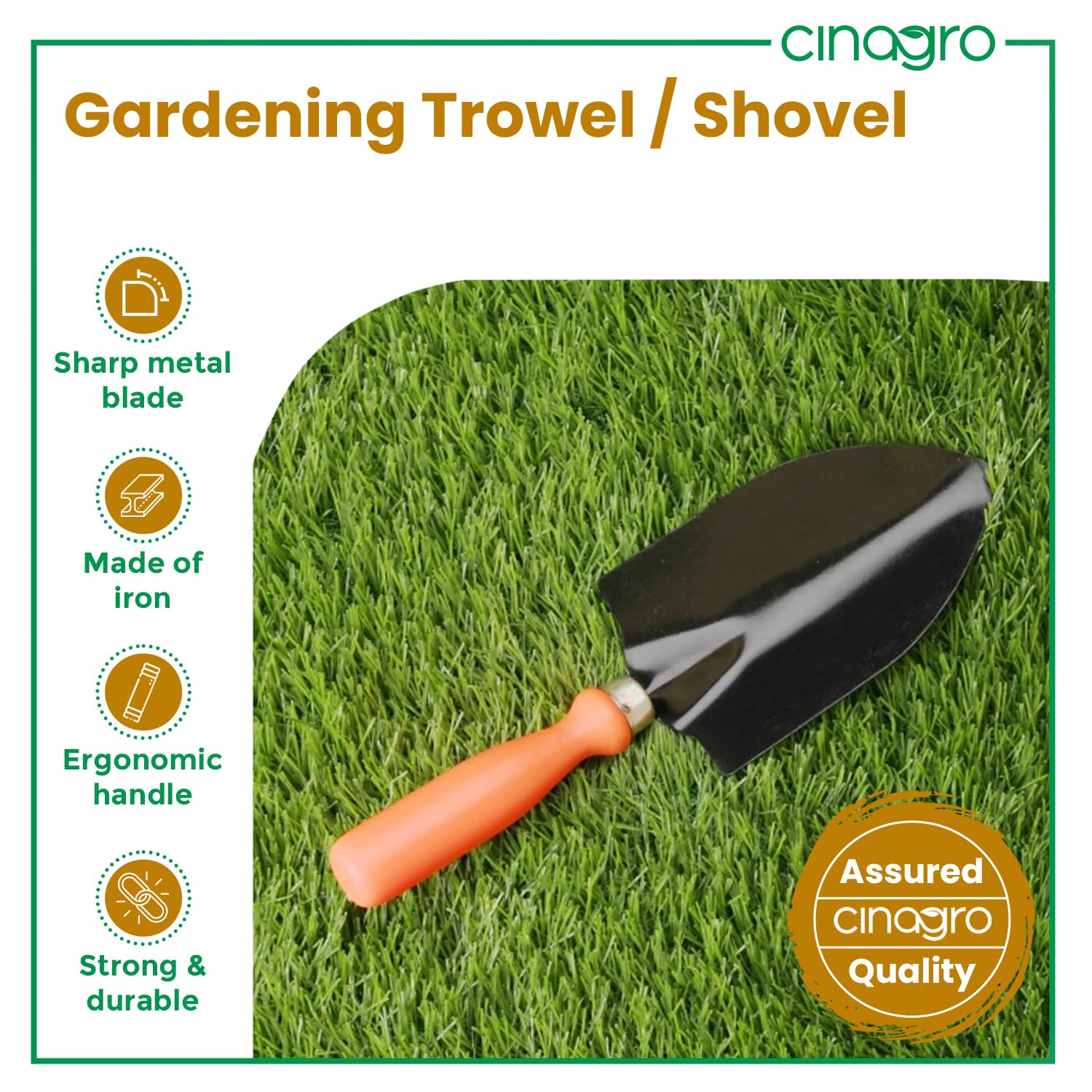Cinagro Hand Trowel for Gardening - 1 Pc (Red Handle, Metal Blade), Sharp Metal Blade, Sturdy Construction, Ergonomic Handle, Rust-Resistant Finish, Garden Tools for Home, Durable Shovel for Gardening - Image 2 thumbnail