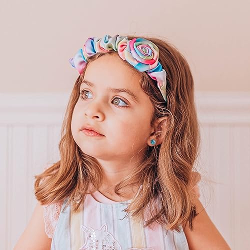 Miniatura 8 de FROG SAC 2 diademas de teñido anudado para niñas, banda de cabeza de roseta de satén para niños, diadema fruncida, accesorios para el cabello,