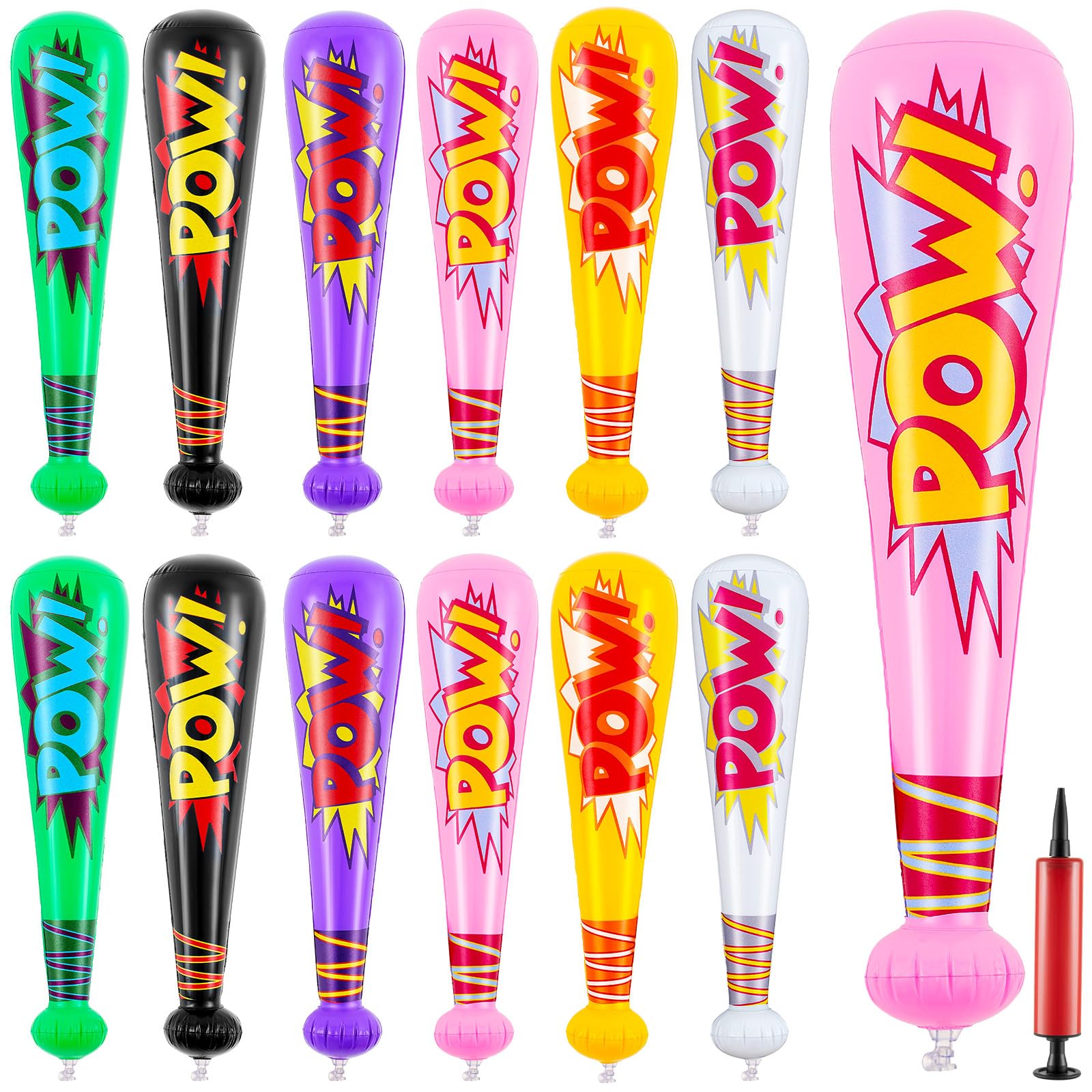 Seematn 12 Pcs Mardi Gras Throws Bulk Pow Inflatable Baseball Bats 17 Inch Inflatable Blow up Bats for Kids Carnival Game Prizes Bulk Carnival Hero