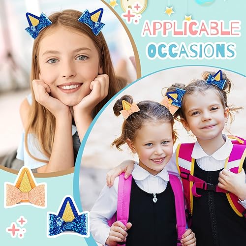 Miniatura 6 de Unittype 16 pinzas azules para el pelo de perro, suministros de fiesta de cumpleaños para perros, accesorios de lazo con purpurina para niños