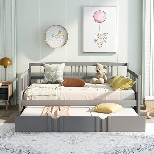 BIADNBZ Sofá cama matrimonial, marco de cama de madera con nido de tamaño individual para niños, soporte de listones de madera, sala de estar,