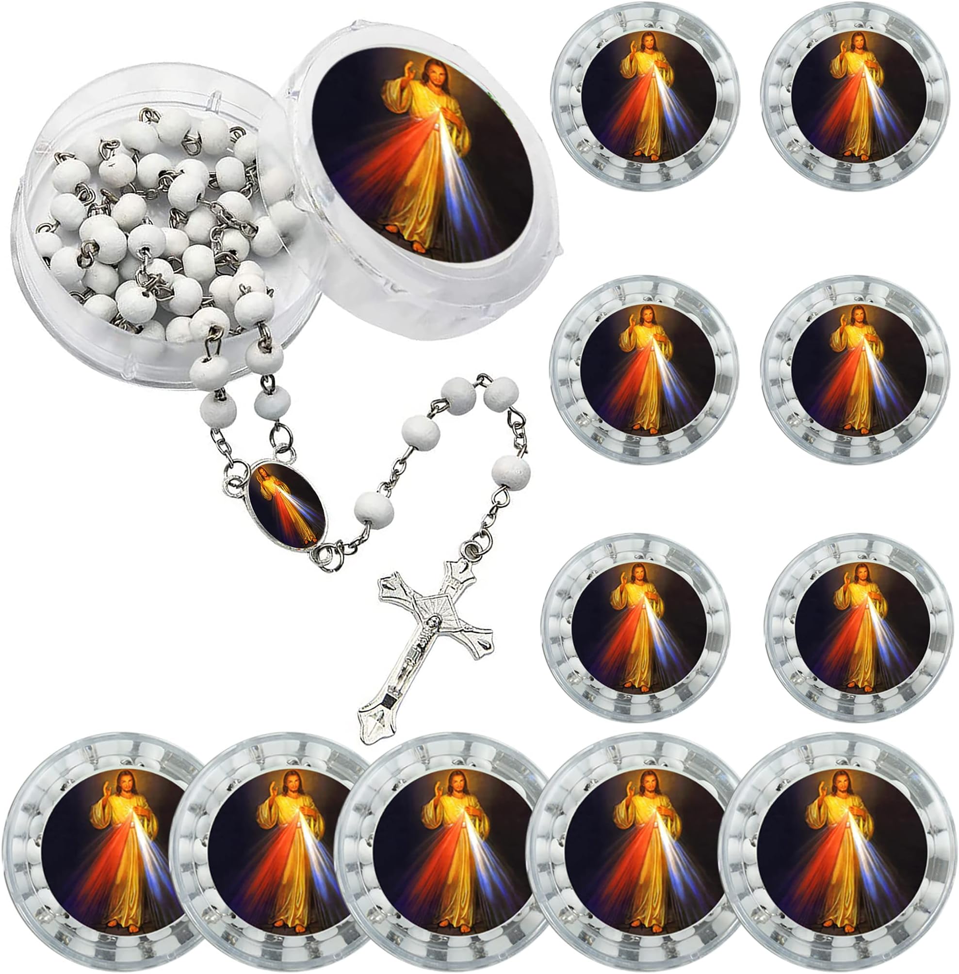 12 PCS Divine Mercy Scented Rosary Party Favors for Baptism First Communion Memorial Gift Religious Event White Beads