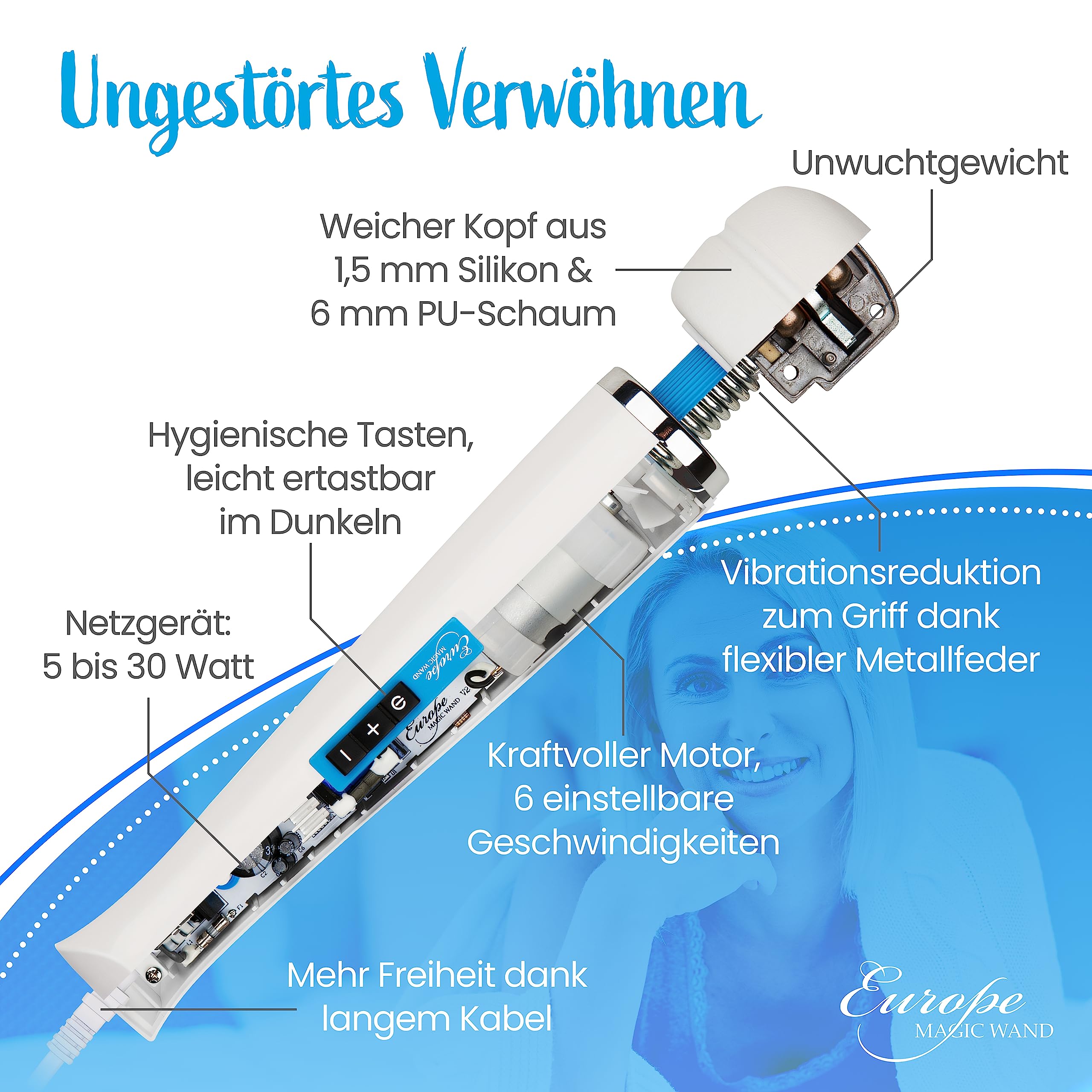 Europe Magic Wand Classic - Ganzkörper-Massagestab mit Netzanschluss
