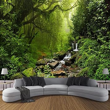 Modern Art primeval Jungle Ancient Tree Stream Wallpaper 3D Wall Murals, Landscape Photo Large Wallpaper Decor Paintings Mural, Suitable for Living Room and Bedroom,137.8