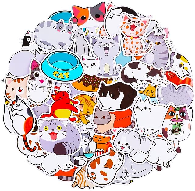 cobee Cute Cat Stickers, 100 Pieces Waterproof Cat Decal Kawaii Cartoon Sticker Water Bottles Stickers Teacher Reward Stickers Waterproof Decals for  Laptop Luggage Skateboard Car Bike Phone Case