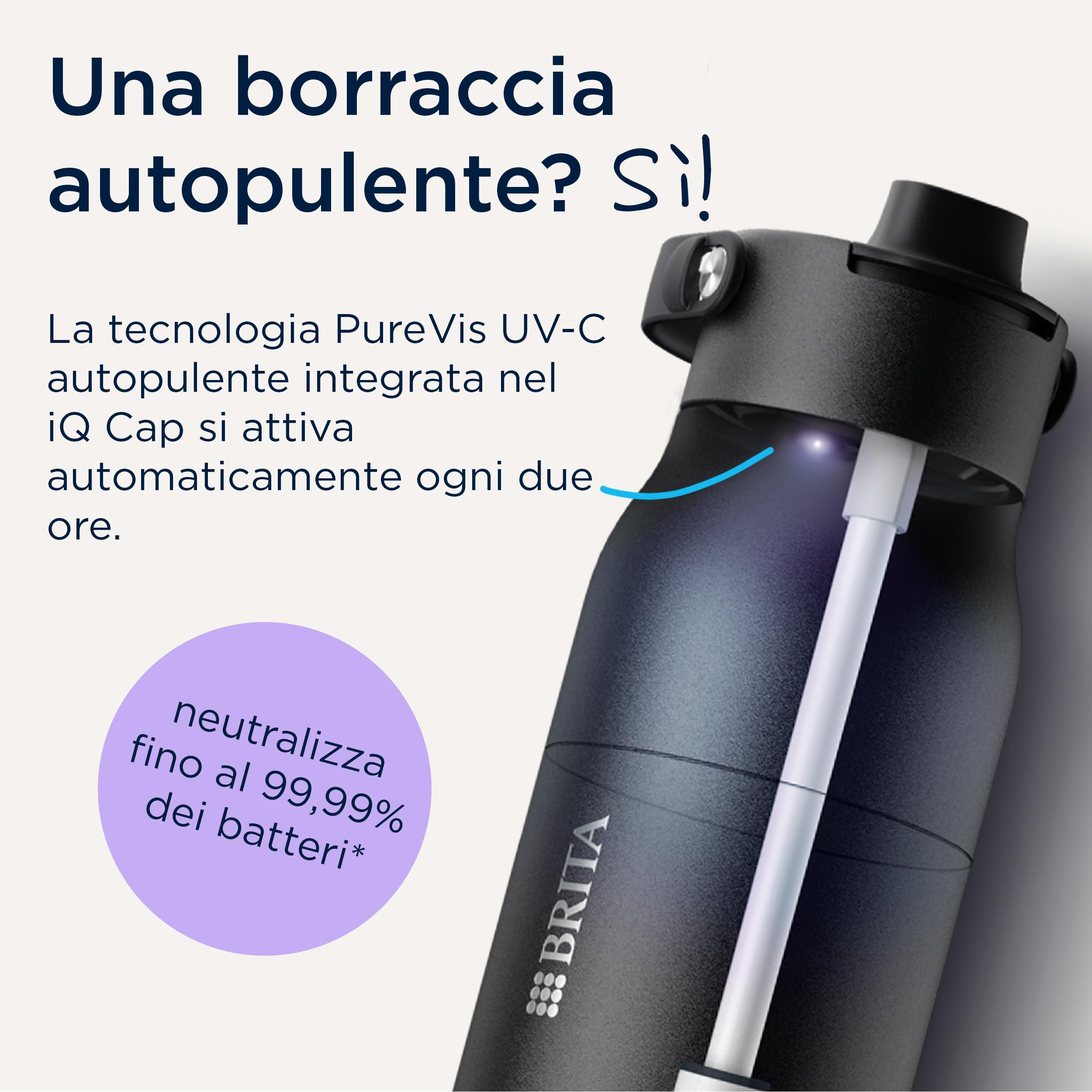 BRITA LARQ iQ - Borraccia con filtro digitale (680 ml) con monitoraggio dell'idratazione (app), filtro dell'acqua al carbone attivo e UV-C, neutralizza il 99,99% di batteri e filtra microimpurità