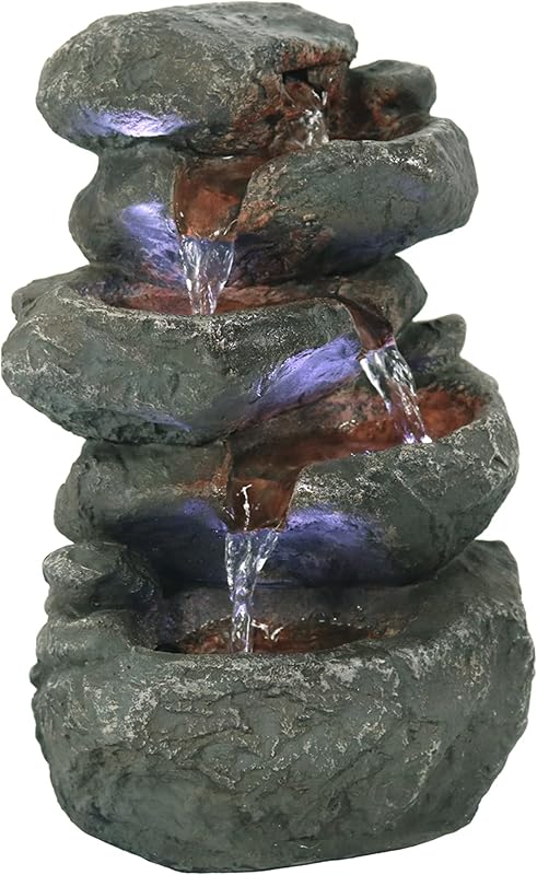 Sunnydaze 10" 5-Step Tabletop Water Fountain with LED Lights, Stacked Rocks | Rock Water Fountain with Calm Sounds for Meditation, Indoor Desk Water Feature for Office, Bedroom, Living Room, No Plumbing