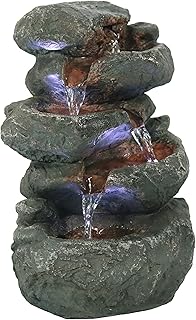 Sunnydaze Stacked Rocks 10.5 Inch Indoor Tabletop Water Fountain with LED Lights - Quiet Sounds