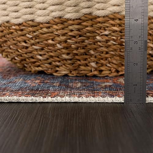 Miniatura 8 de Bloom Rugs - Tapete de área tradicional lavable para sala de estar, dormitorio, comedor y cocina color terracota y azul tamaño exacto 3 x 5 pies